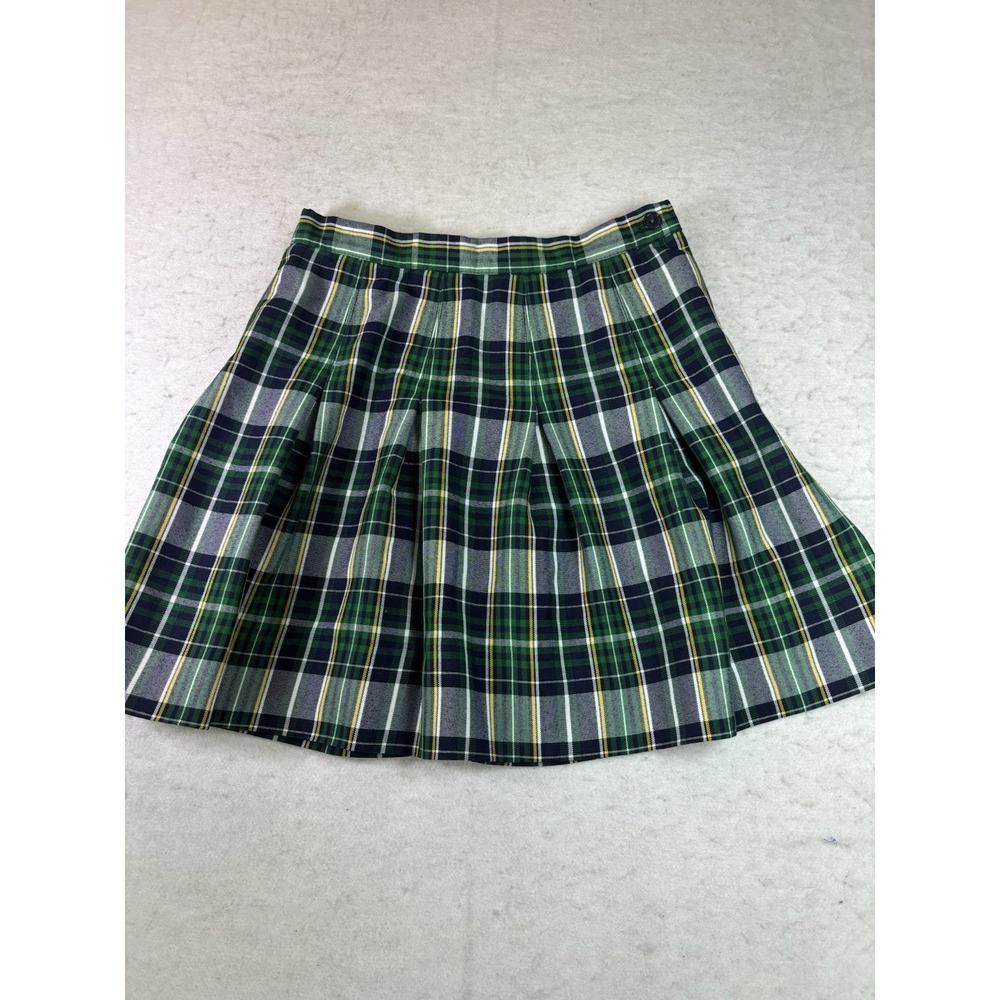 Rifle Girls School Uniform Skirt Sz 16 Green Navy Plaid Pleated Zip Polyester